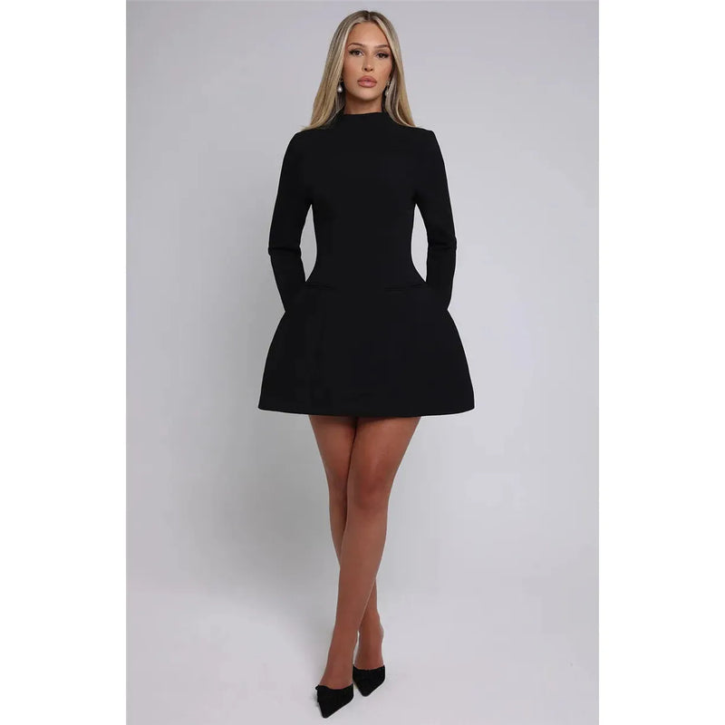 "Mozision Women's Long Sleeve Backless Sexy Mini Dress - Autumn Winter O Neck, High Waist A-Line, Club Party Elegant Dress" - Faith Affinity