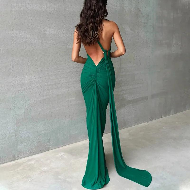 Hugcitar 2025 Women’s One-Shoulder Backless Ruched Maxi Dress - Sexy Adjustable Y2K Streetwear Festival Outfit - Faith Affinity