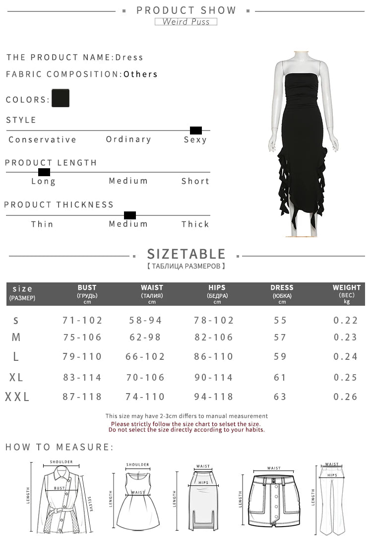 "Weird Puss Women's Elegant Strapless Maxi Dress - Irregular Tassel Split Bodycon, Summer 2024 Trend Birthday Party Clubwear"