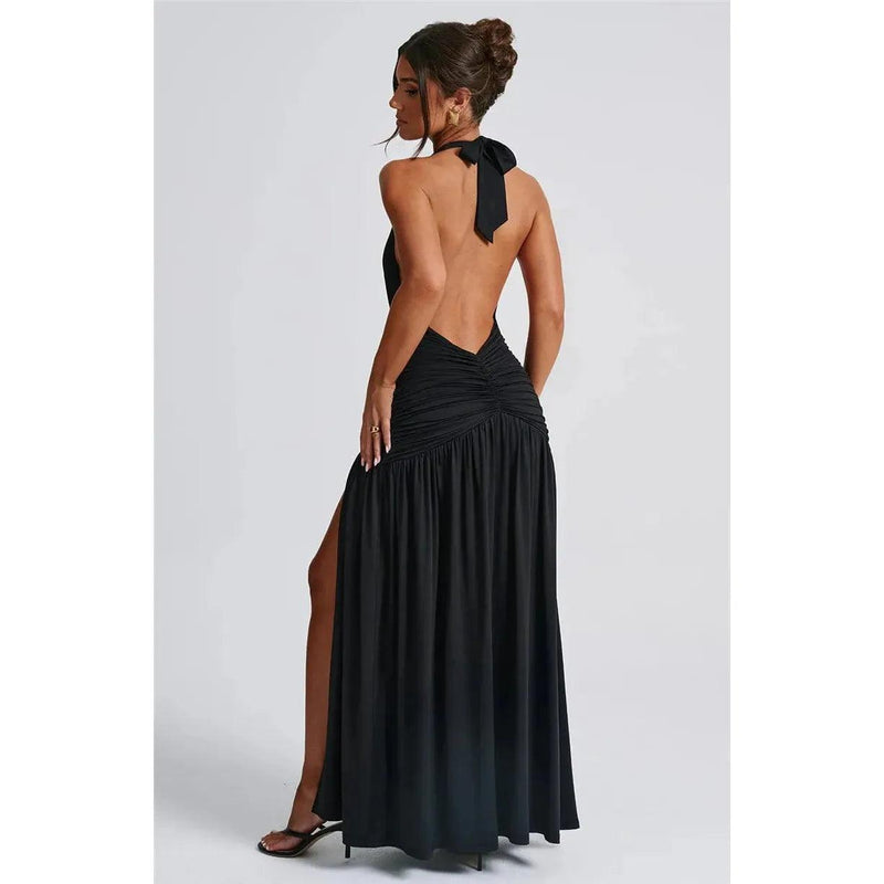 Mozision Women’s Halter Deep V-Neck Backless Maxi Dress - Sexy Sleeveless Thigh-High Split Elegant Long Dress - Faith Affinity