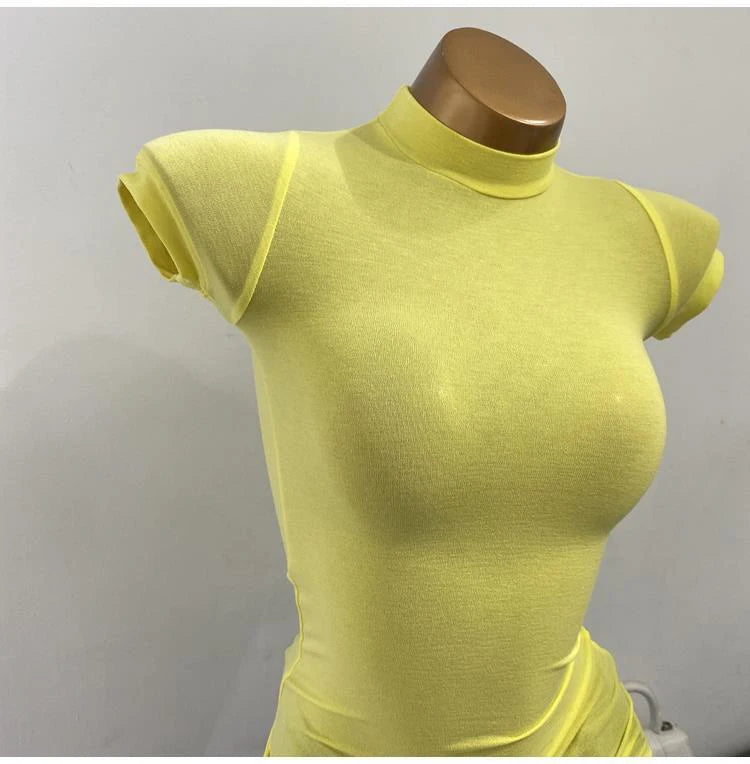 "Women's Half-High Collar Slim Fit T-Shirt - Korean Transparent Short Sleeve Elastic Solid Bottoming Shirt, Sexy Fashion Top"