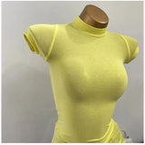 "Women's Half-High Collar Slim Fit T-Shirt - Korean Transparent Short Sleeve Elastic Solid Bottoming Shirt, Sexy Fashion Top" - Faith Affinity