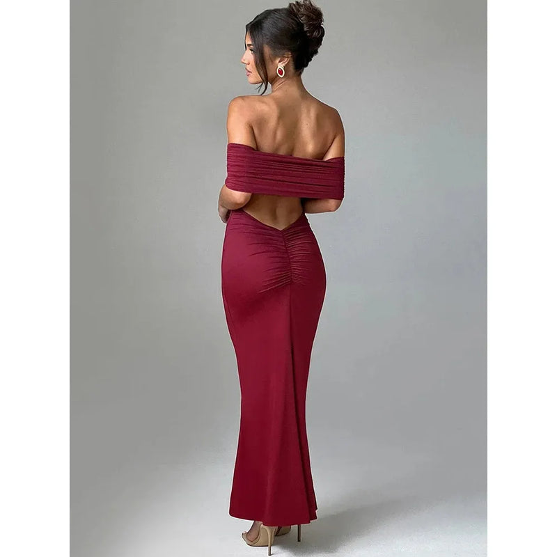 "Mozision Women's Strapless Backless Sexy Maxi Dress - Black Solid Off-Shoulder Sleeveless Bodycon Club Party Long Dress" - Faith Affinity