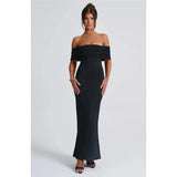 "Mozision Women's Strapless Backless Sexy Maxi Dress - Black Solid Off-Shoulder Sleeveless Bodycon Club Party Long Dress" - Faith Affinity