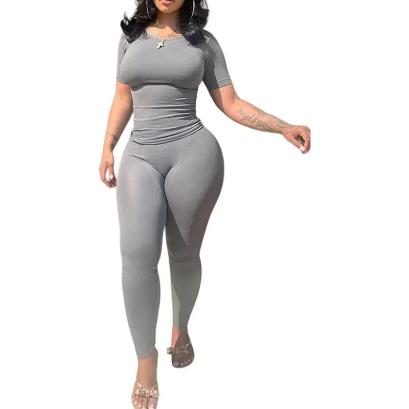 "Women's Lounge Wear Ribbed Casual 2-Piece Summer Shorts Set - Fashion Top & Elastic Leggings Outfits" - Faith Affinity