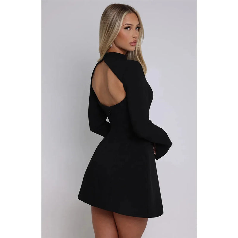 "Mozision Women's Long Sleeve Backless Sexy Mini Dress - Autumn Winter O Neck, High Waist A-Line, Club Party Elegant Dress" - Faith Affinity