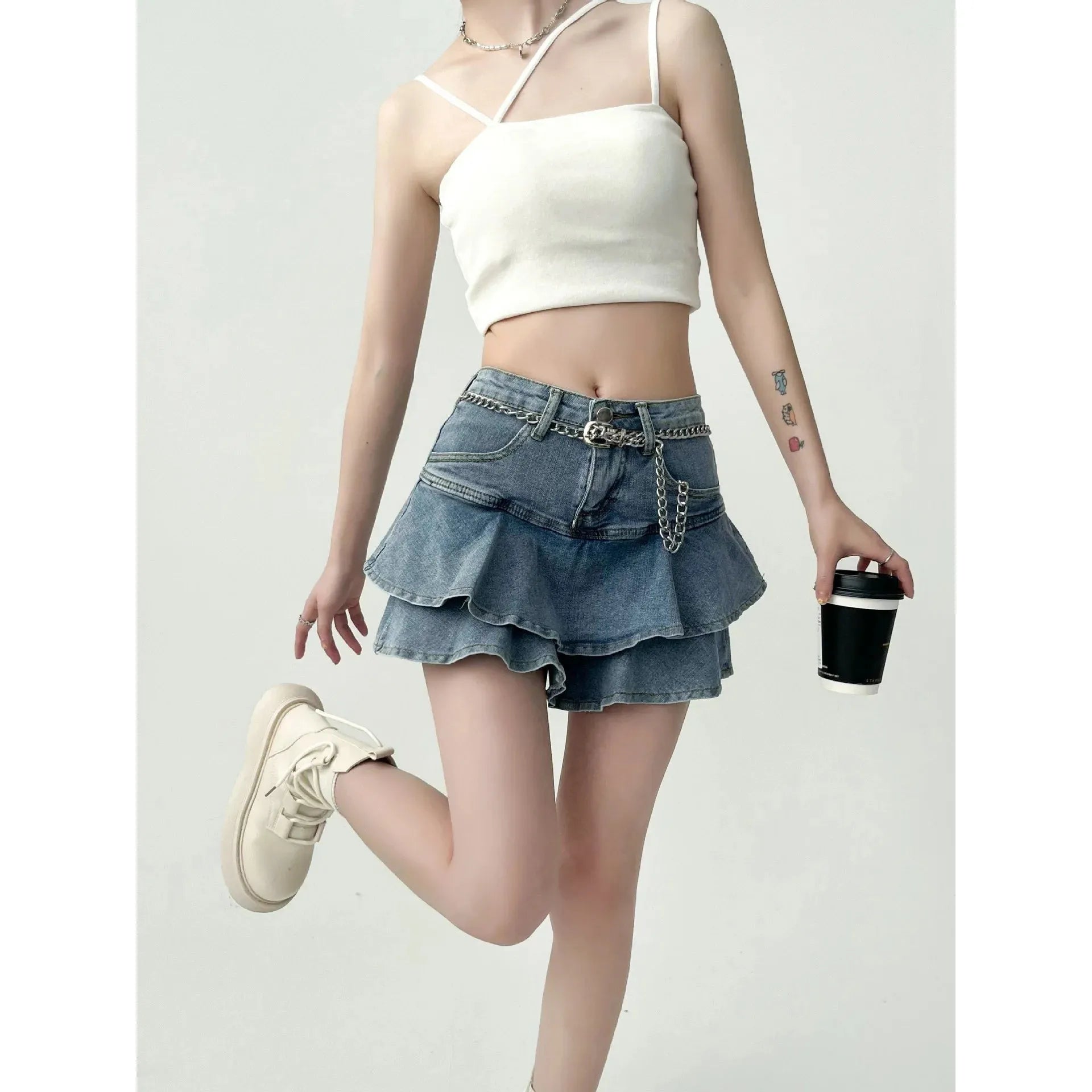 "Women’s High-Waisted Stretch Denim Skirt – Anti-Slip Double Denim Slimming A-Line Cake Skirt" - Faith Affinity