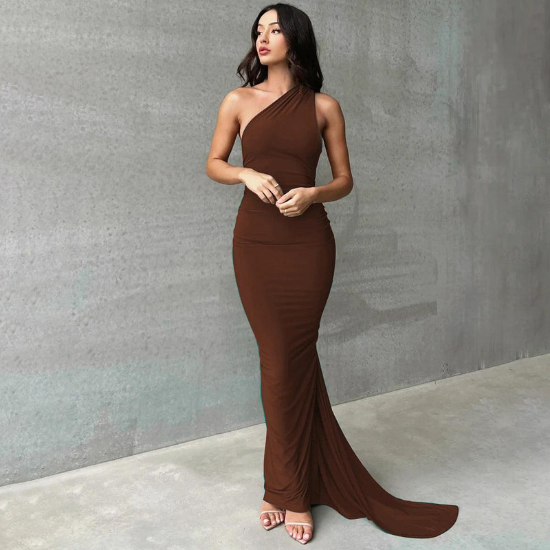 Hugcitar 2025 Women’s One-Shoulder Backless Ruched Maxi Dress - Sexy Adjustable Y2K Streetwear Festival Outfit - Faith Affinity