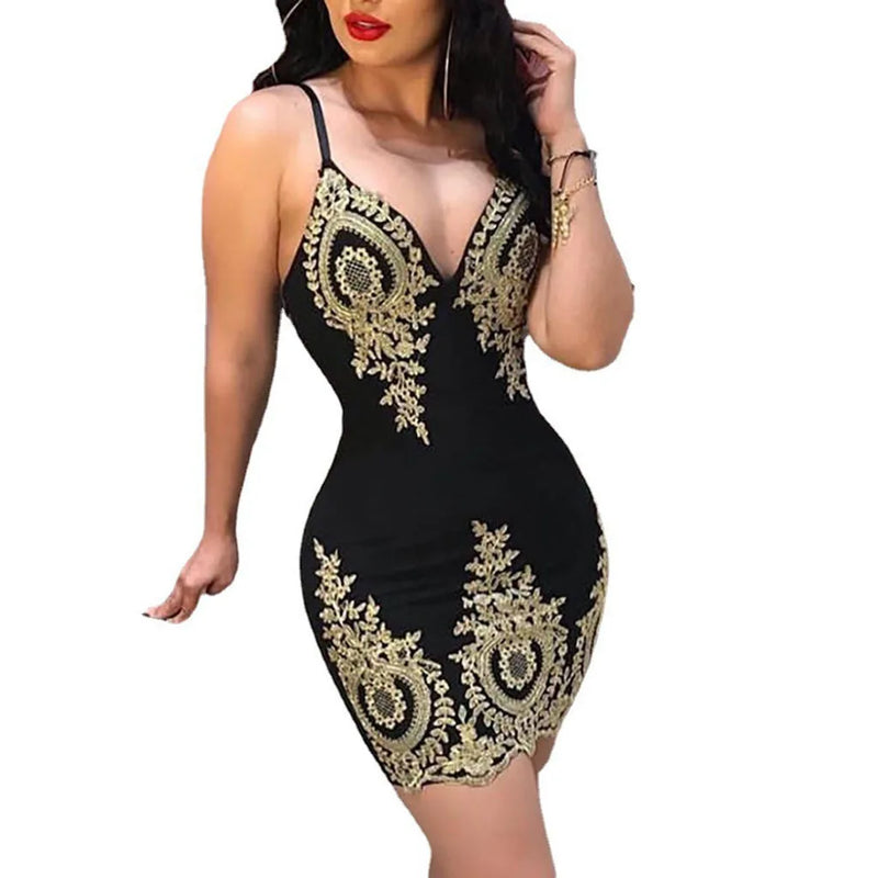 "Sexy Women’s V-Neck Halter Dress - Wrapped Hip Lace Tight Club Night Dress, 2024 European & American Fashion" - Faith Affinity