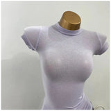 "Women's Half-High Collar Slim Fit T-Shirt - Korean Transparent Short Sleeve Elastic Solid Bottoming Shirt, Sexy Fashion Top" - Faith Affinity