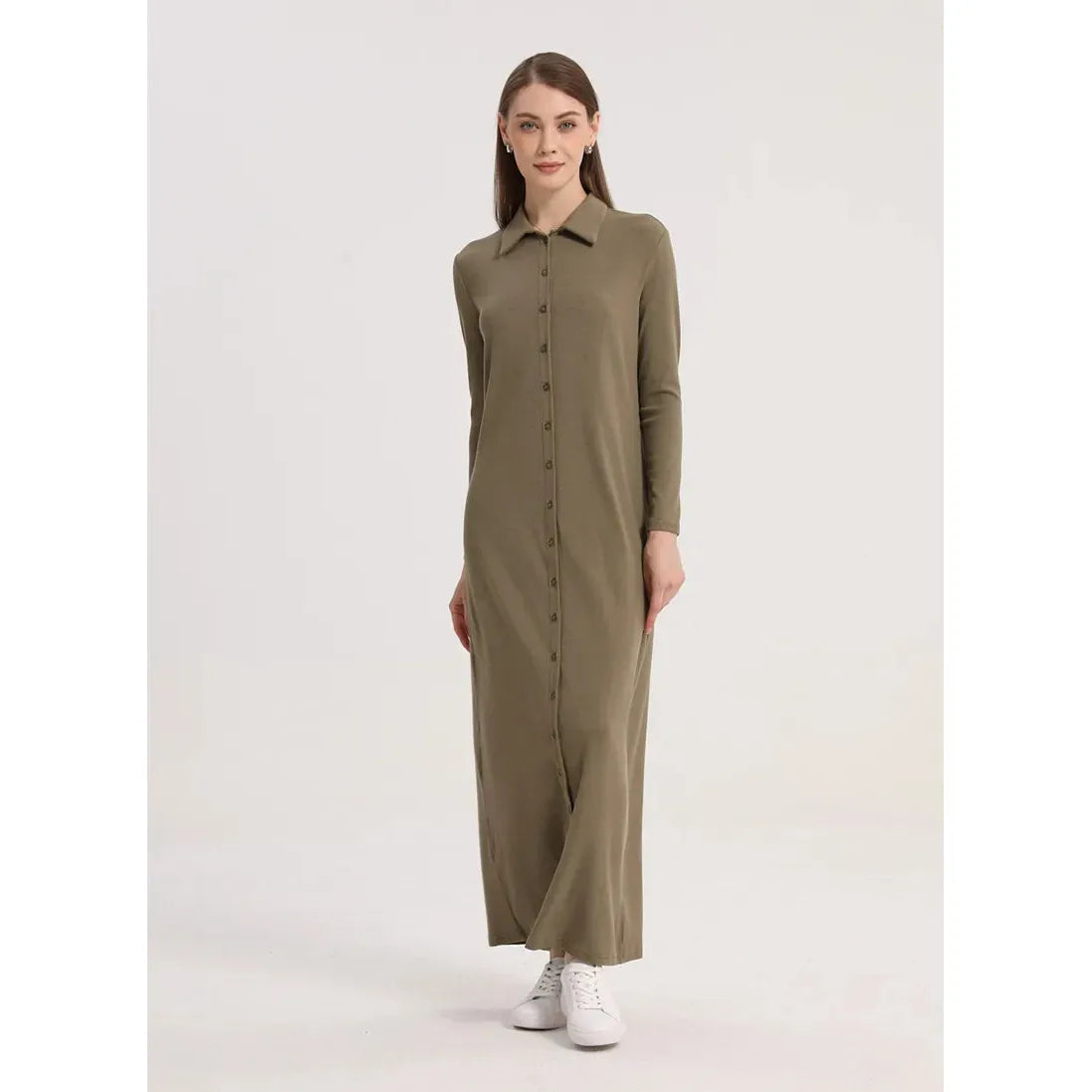 "2025 Women's Maxi Dress with Button Design - Full Sleeve, Ankle Length, Comfortable Ribbing - Stylish Women's Clothing" - Faith Affinity