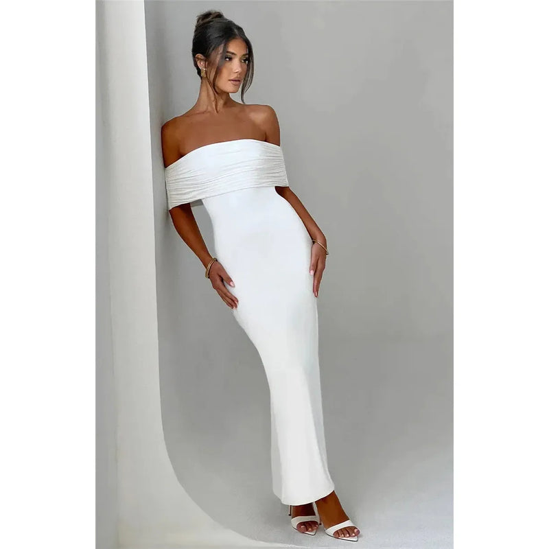 "Mozision Women's Strapless Backless Sexy Maxi Dress - Black Solid Off-Shoulder Sleeveless Bodycon Club Party Long Dress" - Faith Affinity