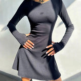 "Elegant Black V-Neck Long Sleeve Mini Dress for Women – Slim Fit, Sexy Autumn Winter Fashion" - Faith Affinity