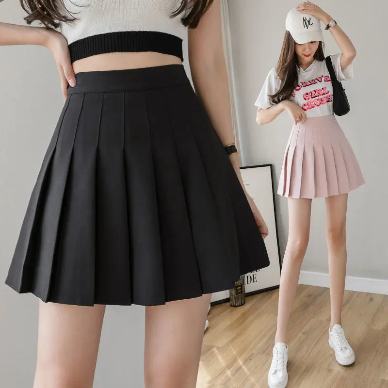 "Women's High Waist Pleated Mini Skirt - 2025 Summer Japanese School Kawaii Pink Plaid Harajuku Fashion" - Faith Affinity