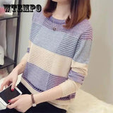 "WTEMPO Women’s Thin Hollow Knit Sweater - Long Sleeve Striped Loose Top for Spring and Autumn Fashion" - Faith Affinity