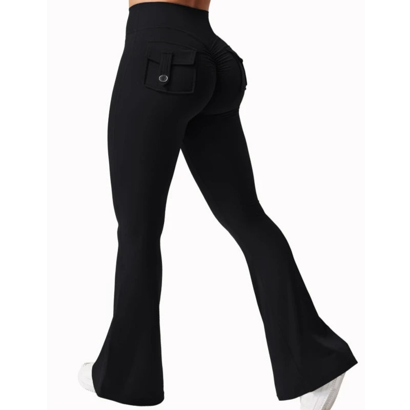 "Women's High-Stretch Wide Leg Yoga Pants - Naked Feeling Compression Fitness Leggings with Pockets for Workwear and Exercise"