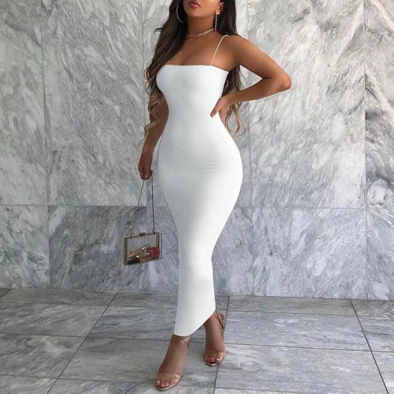 Women’s Summer Black Sexy Bodycon Dress - Sleeveless Backless Spaghetti Strap Casual Clubwear & Elegant Party Outfit - Faith Affinity