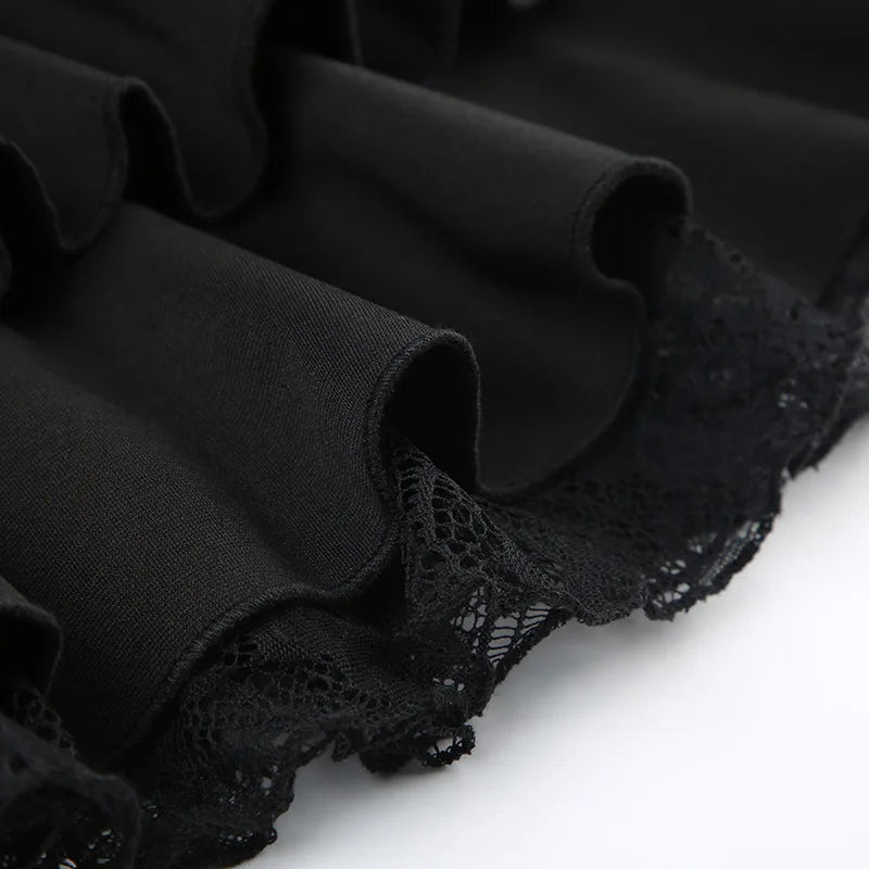 Goth Y2K Black Lace Trim Bow A-Line Mini Skirt for Women – Korean Streetwear Fashion - Faith Affinity