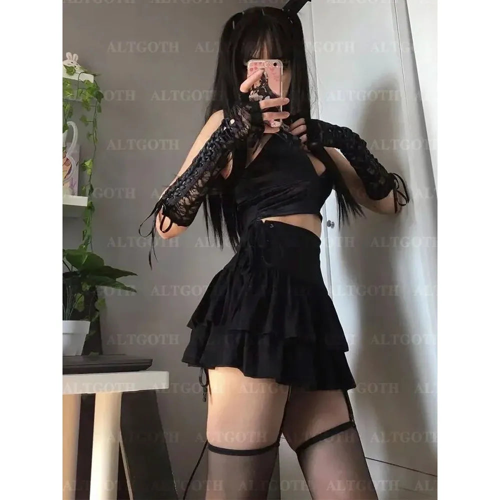 "Women’s Gothic Cake Skirt – High Waist Bandage Skirt for Dark Punk & Grunge Streetwear, Y2K Harajuku Clubwear" - Faith Affinity