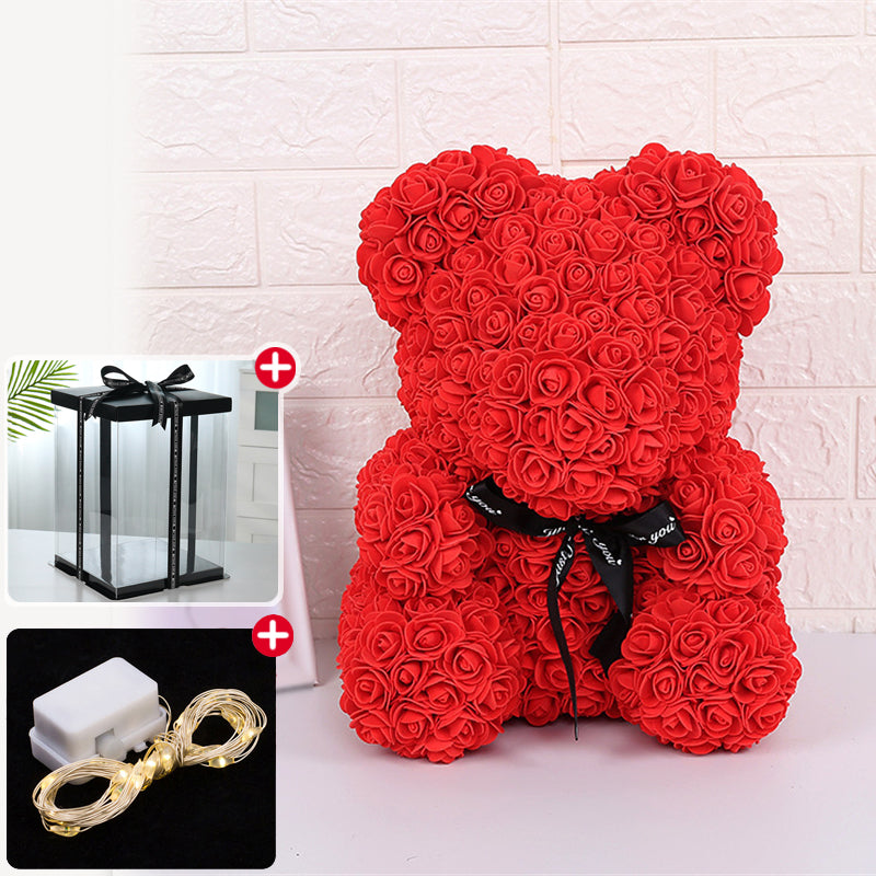 Valentine Gifts Decoration Rose Bear Artificial Flower With Box Lights
