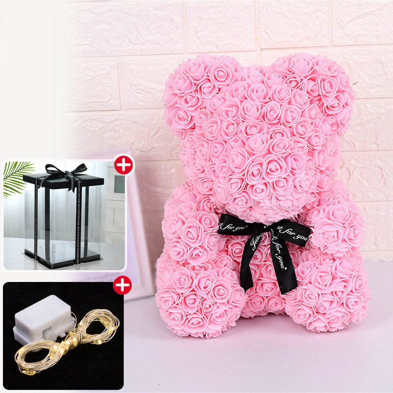 Valentine Gifts Decoration Rose Bear Artificial Flower With Box Lights