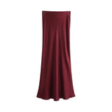 TRAF-Women's Flowing Satin Midi Skirt, High Waist With Elastic Waistband, Female Skirts, Chic Fashion - Faith Affinity