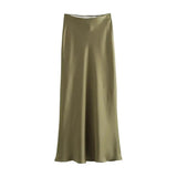 TRAF-Women's Flowing Satin Midi Skirt, High Waist With Elastic Waistband, Female Skirts, Chic Fashion - Faith Affinity