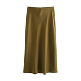 TRAF-Women's Flowing Satin Midi Skirt, High Waist With Elastic Waistband, Female Skirts, Chic Fashion - Faith Affinity