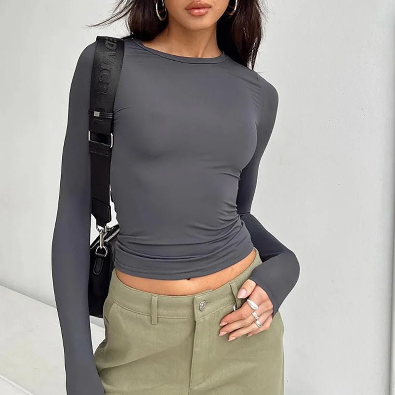 Women Casual Long Sleeve T-Shirts Spring Autumn Solid Slim Fit Pullovers Tees Shirts Female Streetwear Base Tees Tops Casual - Faith Affinity