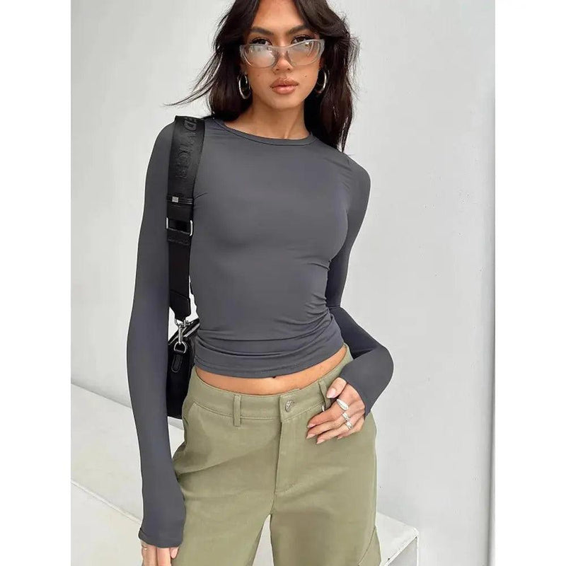 Women Casual Long Sleeve T-Shirts Spring Autumn Solid Slim Fit Pullovers Tees Shirts Female Streetwear Base Tees Tops Casual - Faith Affinity