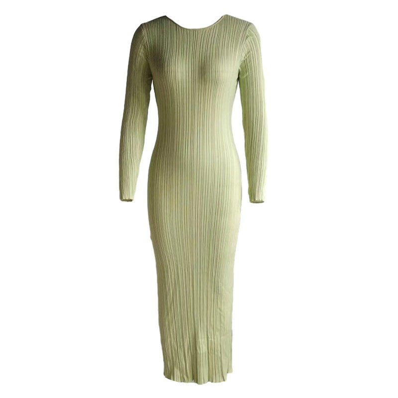 Women Spring Autumn Solid Color Bodycon Knit Dress Long Sleeve Crew Neck Ribbed Dress Slim Fit Long Dress - Faith Affinity