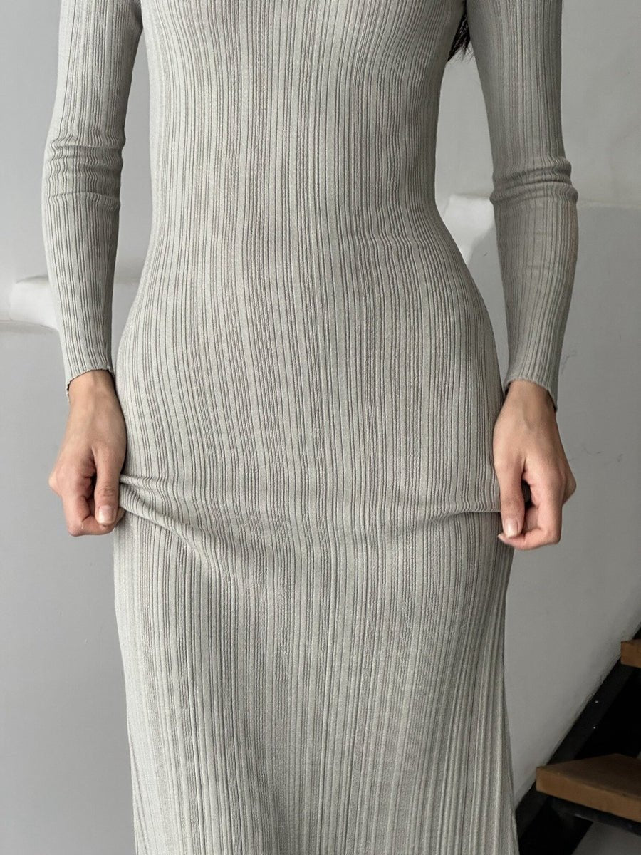 Women Spring Autumn Solid Color Bodycon Knit Dress Long Sleeve Crew Neck Ribbed Dress Slim Fit Long Dress - Faith Affinity