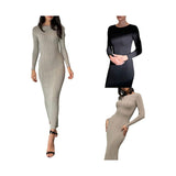 Women Spring Autumn Solid Color Bodycon Knit Dress Long Sleeve Crew Neck Ribbed Dress Slim Fit Long Dress - Faith Affinity