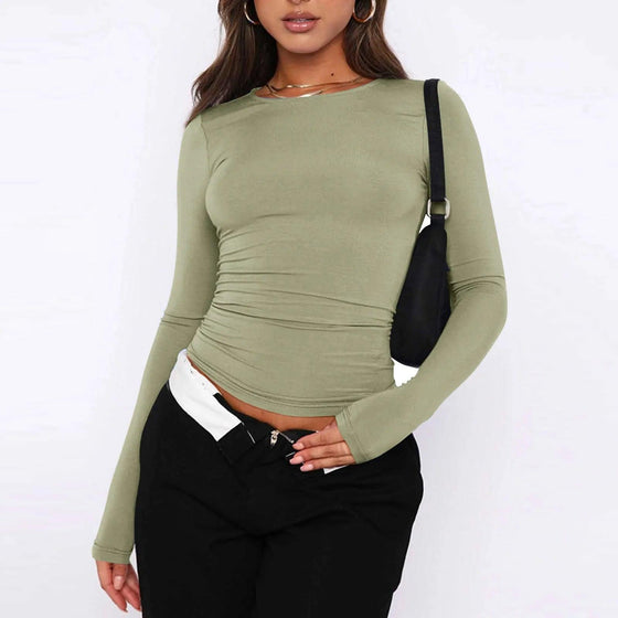 Women's Fashion Solid Color Round Neck Long Sleeve T-Shirt Top Tops for Women Womens Tops and Blouses 2024 Dressy Tops for Women - Faith Affinity